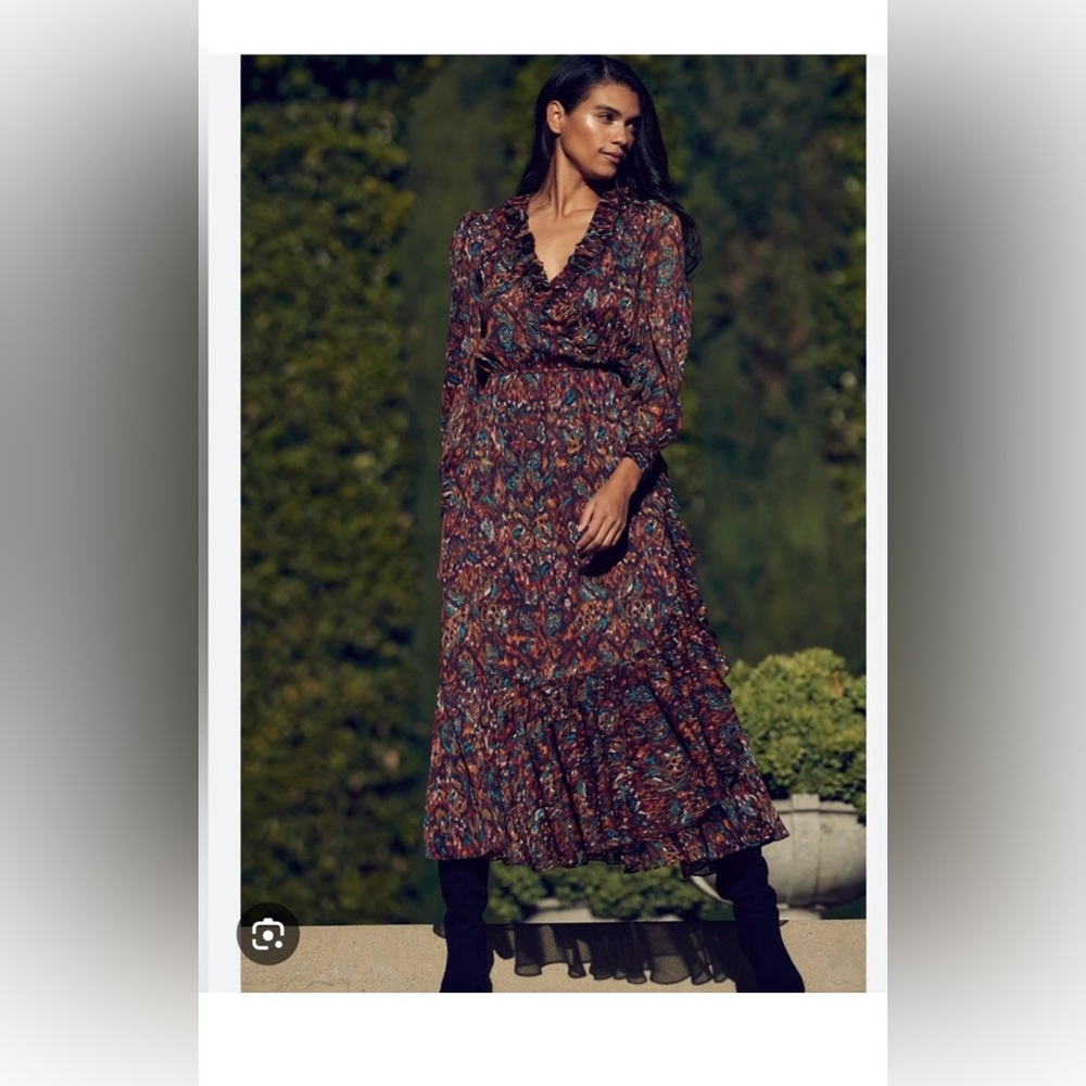 Misa Floral Flowy Summer Charlotte Peacock Dress Large NWOT
